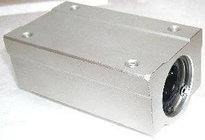 Close-up of SC20LUU 20mm Bearing Long type Twin Block Slide unit for linear motion, visible aluminum housing with ball bushing.