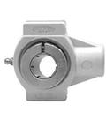 Front view of 1-1/2 in Take-Up Single Row Ball Bearing Unit with Kanigen Accu-Loc White Polymer Housing, showing concentric collar lock.