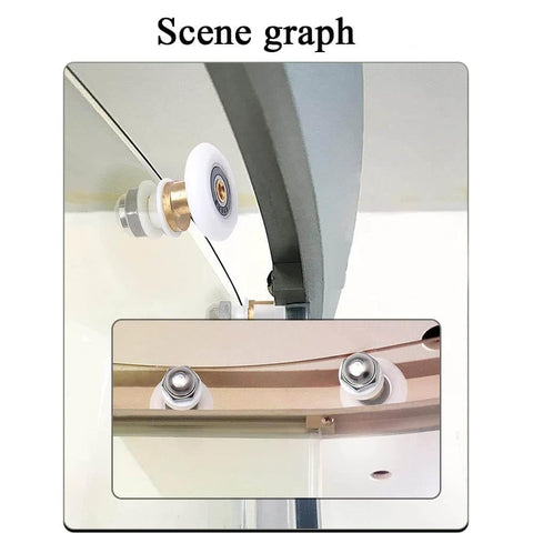 25mm diameter shower door wheels with smooth rolling nylon runners, solid brass hubs, and stainless steel screws installed