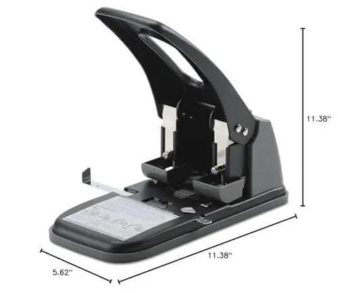 Heavy Duty Two Hole Punch With High Capacity For 100 Sheets Built Tough Metal Construction Wide Handle For Easy Storage Lock In Closed Position Black Finish Ideal For Busy Offices