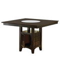 Hella Sturdy 9 Piece Square Dining Set With Counter Height Table Classic Frosted Glass Lazy Susan Smart Storage Base And Rock Solid Tan Upholstered Chairs Seating For Eight square counter height dining table with frosted glass top and dark wood storage base
