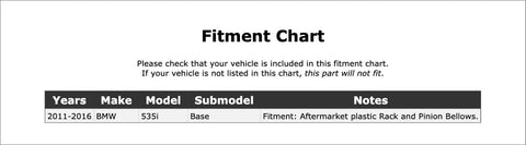 Fitment chart for Heavy Duty Left Accessory Drive Belt Idler Pulley For BMW 535i 2011-2016 including model details.