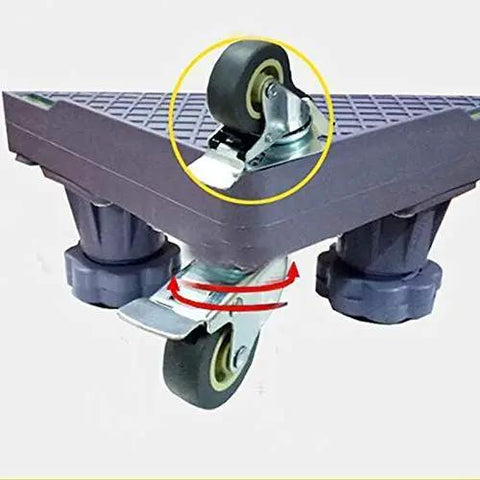 Close-up of caster wheel on Rock Solid Universal Appliance Rolling Base With Heavy Duty Smooth Glide Casters For Washer Dryer And Fridge.