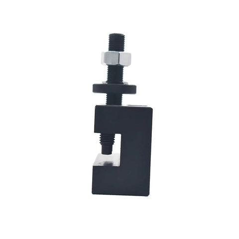 Rock Solid Heavy Duty Quick Change Lathe Tool Holder For Mini And Cnc Metal Lathes Featuring Tight Grip, showing steel tool post with clamp.