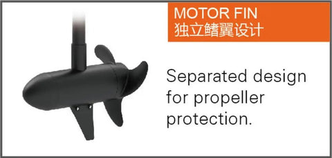 Electric Trolling Motor 12V 55Lb Thrust 26 Inch Shaft Transom Mount Hand Remote Smooth Variable Speeds propeller fin design.
