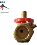 Workhorse Brass Carry Tank Manifold Kit With Safety Relief Valve And Schrader Tire Fill Port For Portable Air Compressors showing a brass control valve with red cap.