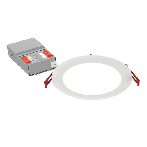 Straight Up Solid 6 Inch Round Baffle Wafer LED Downlights With Tunable White Trim, Clean Flat Frame, 12 Pack Easy Ceiling Drop Fit, Dope Vibe Shift For Your Entire Home Or Rental Space Today showing slim design and recessed fitting.