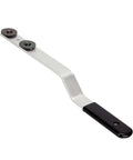 Sixteen Inch Duct Stretcher With Offset Handle For Ductwork And Sheet Metal, metal tool shown with black handle and wheels