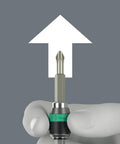 Hand holding Rapidaptor Universal Bit Holder for one quarter inch hex drive magnetic quick change bit holder 100 mm length.