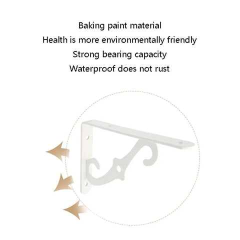 Rock Solid Wrought Iron Shelf Brackets Heavy Duty Corner Triangle Supports For Indoor Bookshelves Kitchen Cabinets Wall Mounted Display And Storage Rack Systems, white decorative bracket with scroll design.
