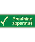 Breathing apparatus sign with green background and tick mark indicating emergency equipment location