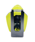 Rock Solid 18 Volt Cordless Reciprocating Saw Workhorse Kit showing rear view of tool with battery port and sleek yellow design.