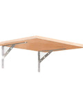 Heavy Duty Stainless Steel L Bracket For Wall Shelves supporting a wooden shelf with pre-drilled holes for wall mounting.