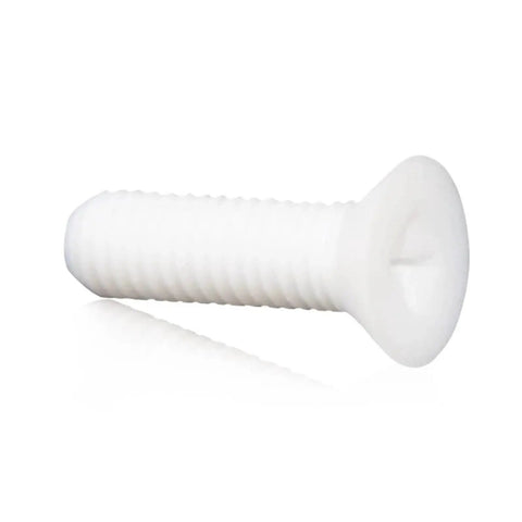 Top Shelf PTFE Coated Flat Countersunk Slotted Screws M8 By 15 Millimeters for heavy duty projects, showing a white coated screw.
