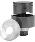 Three Quarter Inch Pro Grade Standard Round Knockout Punch Unit With Punch Die And Draw Stud shown unassembled