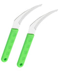 Two green-handled knives from Four Piece Weeding Knife Set For Gardening Portable Handheld Mowing Tools For Grass Vines And Banana Harvesting
