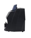 Dead Simple Front Loading Money Counter Machine For Mixed Denomination And Multi Currency Bills With Uv Mg Ir Dd Anti Fake Detection and Quick Cash Sorting side view showing sleek black design.