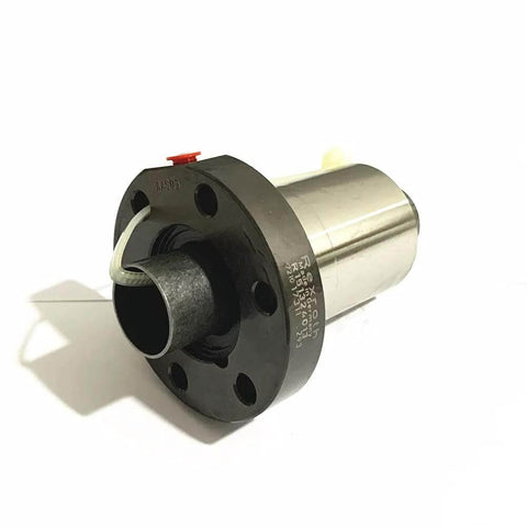Front view of waterjet cutting machine ball screw with black flange and four mounting holes.