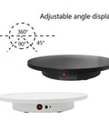 Motorized Rotating Display Stand With Remote 16.5Inch 360 Electric Spinning Photography Turntable For Jewelry Watches And Decor TopShelf UltraQuiet rotation display angles in black and white