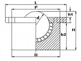 Technical diagram of 440 lbs Load capacity Flange Ball Transfer Bearing Unit - Surface Bearing with dimensions labeled