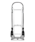 Heavy Duty Two In One Folding Hand Truck Dolly Cart Boasting A Legit Eight Hundred Pound Weight Limit Built Different For Straight Appliance Hauling And Smooth Fold Flat Clutter Free Storage Solutions, front view showing aluminum frame and non-puncture tires.