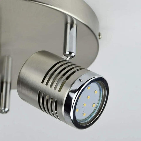 Close-up of Industrial Dope 3 Light Track Lighting Fixture with GU10 Bulbs Included, showcasing adjustable spotlight head.