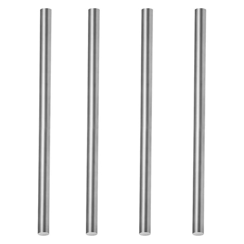 Four Pieces 10 Mm By 305 Mm 304 Stainless Steel Rods For DIYers And Model Makers, solid round metal bar shafts in a row.