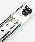 Close-up of Heavy Duty Drawer Slides with Lock Function Smooth As Butter Telescoping Ball Bearing Soft Close Stainless Steel Track Runners.