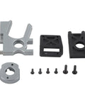 1/8 scale RC brushless motor mount kit: gray aluminum base with black plastic mounting plates and screws.