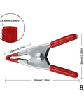 2 Inch Heavy Duty Spring Clamps For Woodworking And Photo Studio Backdrops, Nickel Plated Metal Clips, size details shown