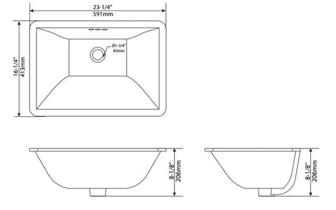 Sweet Value 23 Inch Rectangular Undermount White Porcelain Ceramic Bathroom Sink With Overflow Scratch Resistant Glazed Surface