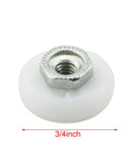Premium White Four Pack Convex Nylon Sliding Shower Door Rollers With Three Quarter Inch Dead Quiet Ball Bearing Axles close-up of roller.
