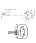 Top Notch 37mm Eccentric Shaft All Metal Gearbox For DC Motors With 2 And 3 Millimeter And 3.175mm Connection Options showing dimensions and design.