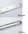 Heavy Duty Push To Open Drawer Glides With Soft Close Action Triple Panel Cabinet Tracks shown from backside and positive angles.