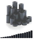 200Pcs ABS Black Round Spacers Set 15 Sizes OD 7mm ID 4.1mm for M4 Screws Non Threaded Column Standoff Round Tube Plastic Washers