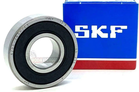 OEM Quality Deep Groove Ball Bearing 6203 Series Double Contact Sealed Single Row 17X40X12mm C3 displayed beside packaging.