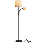 Gold Tone Floor Lamp With Dimmable 9W LED Main Light And 4W Reading Lamp, 62 Inch Tall, Beige Linen Lampshade, Toggle Switch
