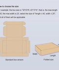 Image showing size selection guide for Universal Adjustable Manual Box Folding Tool With Slick Slider For No Sweat Cardboard Sealing.