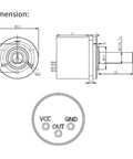 Technical diagram of High Precision Hall Effect Angle Sensor with 0.088 Degree Resolution, 360 Degree Rotation, 0-5V Output