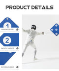 13 Inch Rubber Fencing Target For Saber Foil And Epee Training detail with fencer demonstrating use, showing hanging design and smooth surface.