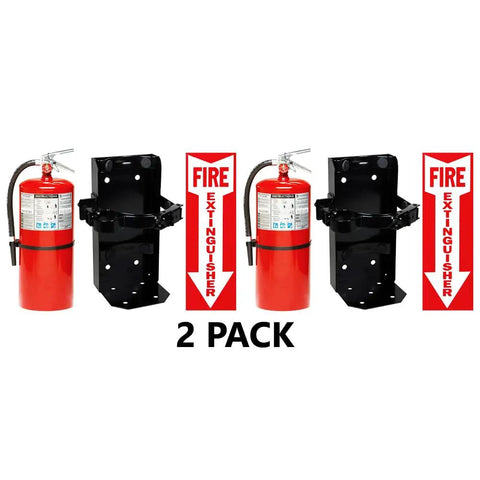 2 Pack 20 Lb Class ABC Fire Extinguisher Kit With Wall Mount Bracket And Status Sign showing two extinguishers and wall mounts.