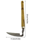 Durable Stainless Steel Hand Sickle Garden Tool With Hard Wood Handle, 37cm long, shown at side view for weeding and mowing.