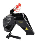 Industrial Grade Hydraulic Torque Wrench One Point Five Inch Square Drive side view with black casing and handle.