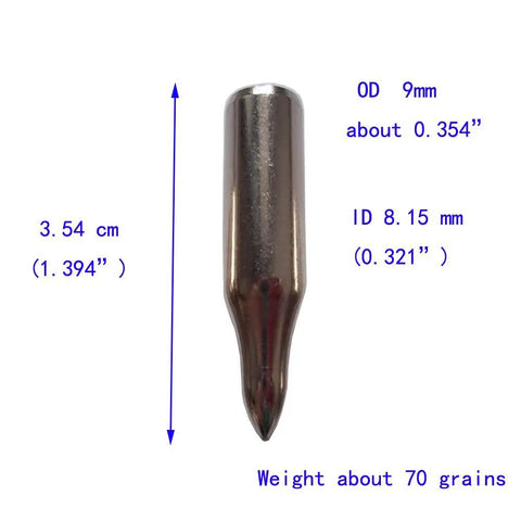 Glue On Field Points For 8mm Arrows 24 Pack Metal Arrow Tips with dimensions and weight details