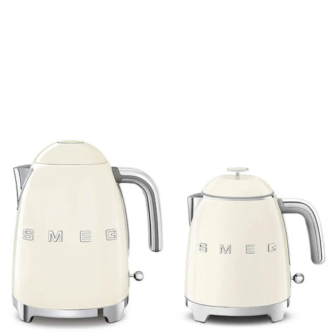 Mini 50s Retro Style 3 Cup Electric Kettle With Double Wall Insulation, Cream Finish, shown in front view on counter.