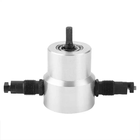 Beefy Two Head Metal Nibbler Cutter for Power Drill Attachment, adjustable cutting tool for stainless steel, iron, aluminum, copper sheets
