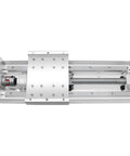 Heavy Duty Fully Enclosed Sliding Table Linear Module With 20mm Ballscrew Guide And Built In Air Cylinders Sized For Nema32 Motors, top view of precision assembly.