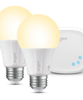 Alexa Enabled Smart LED Bulbs Bundle With Hub 2700K Soft White A19 Dimmable 800 Lumens 60W Equivalent E26 Base Includes 1 Smart Hub And 2 LED Bulbs Perfect For Home Automation And Voice Control No Fuss Setup