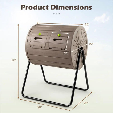 Dual Chamber Compost Tumbler 360 Degree Rotating Drum With Stirring Blades For Nonstop Backyard Garden Compost Coffee Wood Like Grain Finish