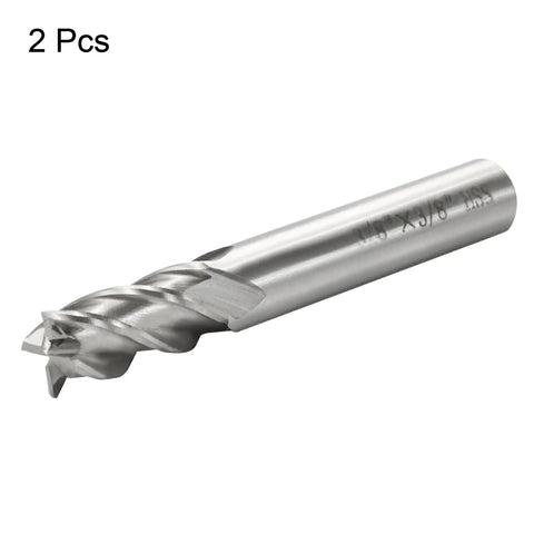 End Mill Cutter Bits Three Eighths By Three Eighths Inch HSSAL Four Flute Straight Shank Precision Metalworking Tool Set Two Pack For Milling Aluminum Steel And Home Shop Projects